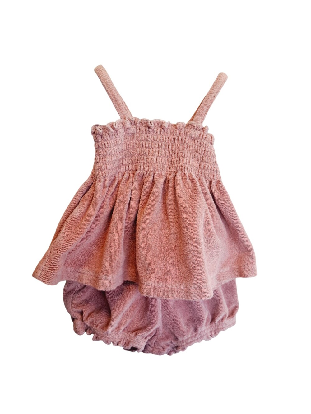 Baby Girls Pink Terry Cloth Tank Top & Bloomer Shorts Set  24M Organic Cotton